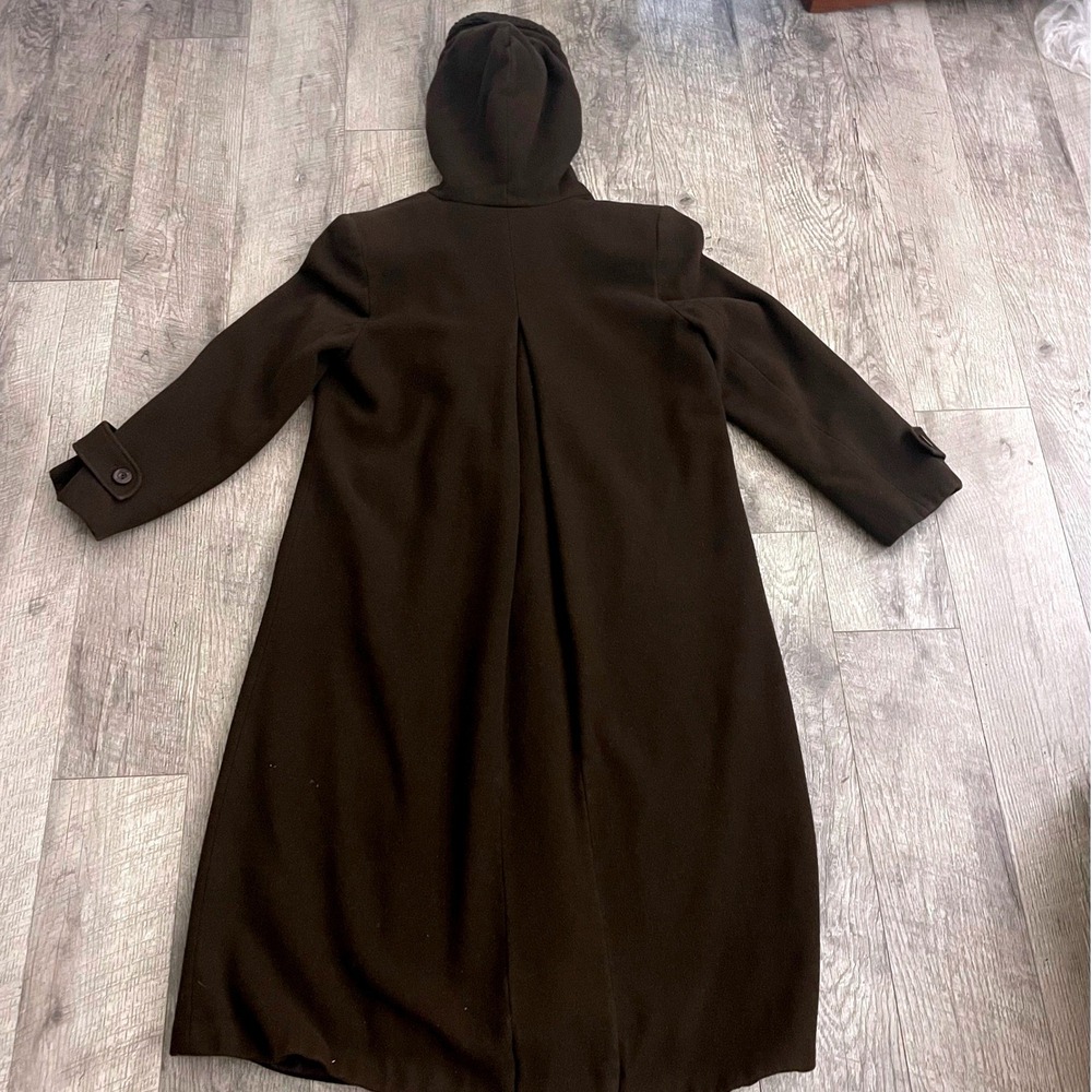 Donnybrook Dark Brown Wool Blend Faux Fur Lined Hooded Double Breasted Coat 12 - Picture 9 of 9